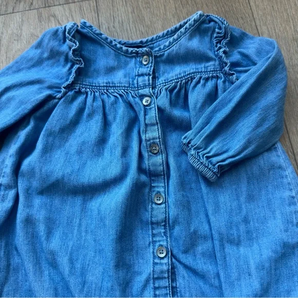GAP Baby Girl Chambray Denim Button Front Dress Blue Long Sleeve 12-18M - Picture 3 of 6